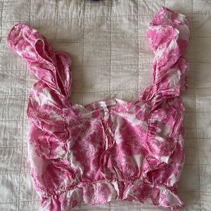 LoveShackFancy Pink Floral Ruffle Blouse